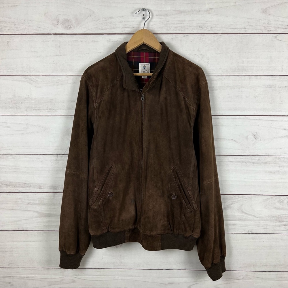 Peter Millar Leather Plaid Lined Bomber Jacket
